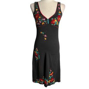 A Common Thread Embroidered Dress S Black Sleeveless Knee Length Anthropologie